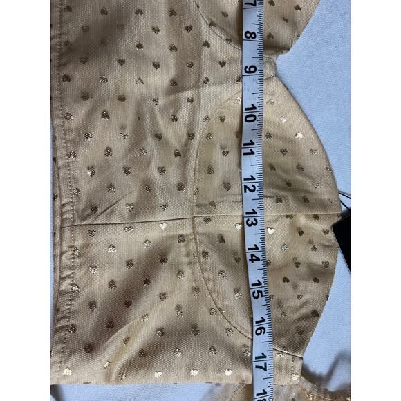 PRETTYLITTLETHING Gold Printed Frill Bardot Crop Top Size 14 NWT - Picture 7 of 7